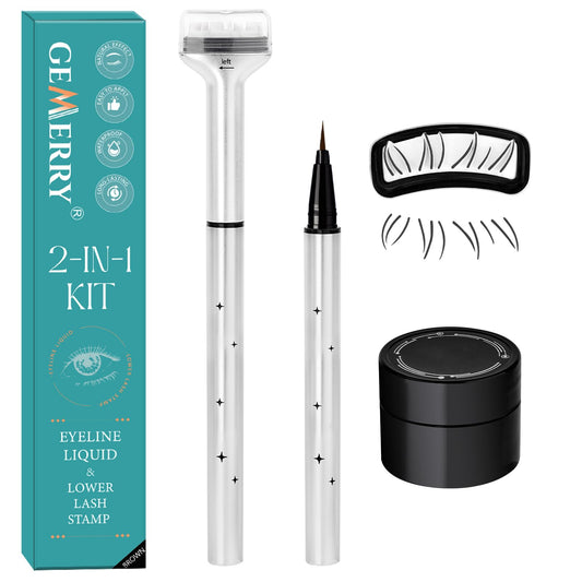 GEMERRY Lower Lashes Stamp Waterproof & Long Lasting 2 in 1 Bottom Eyelash Stamps Kit With Ink(Black)