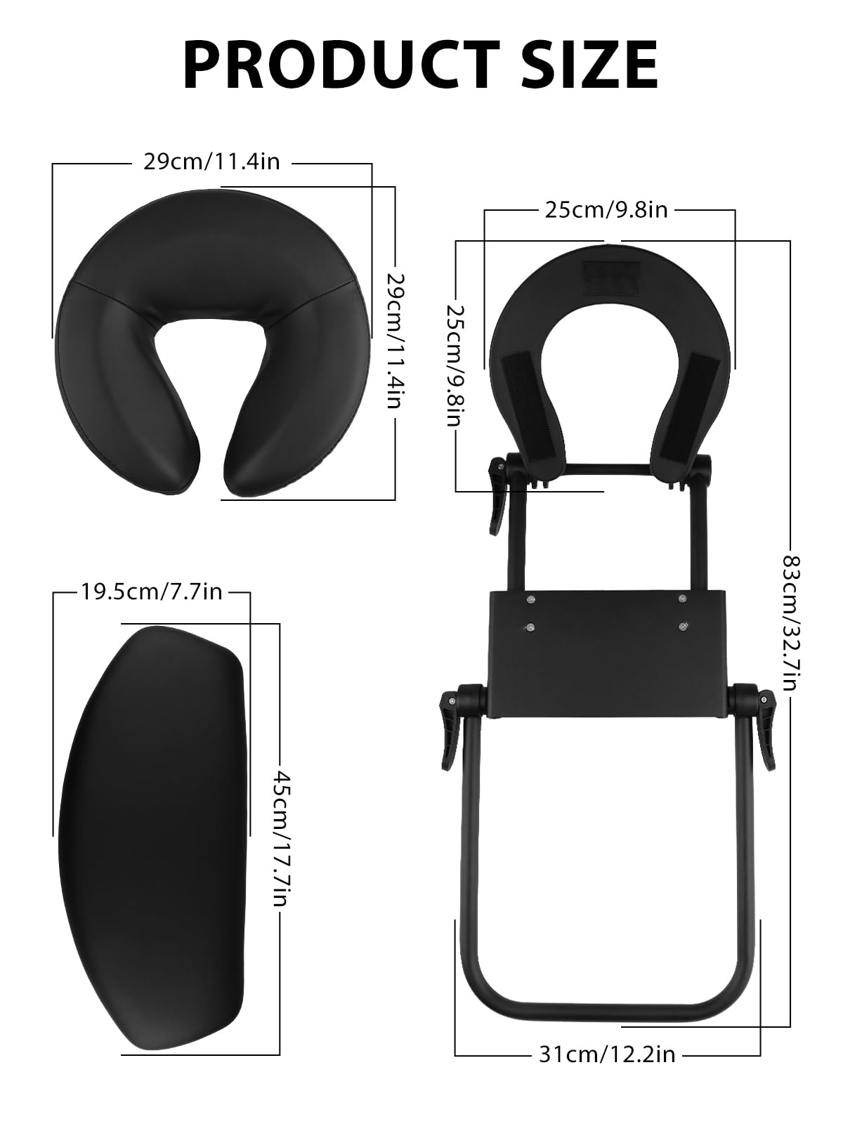 TOROKOM Adjustable Headrest Face Pillow Cradle & Face Cushion Support Bracket, Headrest Face Cushion Face Pillow, Salon Home Mattress Massage Kit (Black)