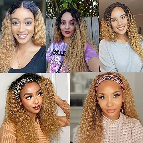Weeybay 1B/27/D Deep Wave Human Hair Bundles Ombre Blonde 14/16/18 Inch - Black & Honey Blonde, 150g/Pack
