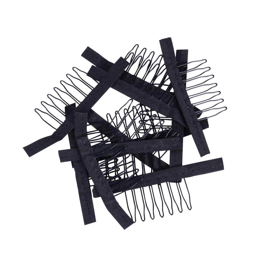 24 Pieces Steel Cloth Wig Combs and Clips Set - 7-Teeth Hair Accessories Tools for Making Wigs and Hairpieces (Black)