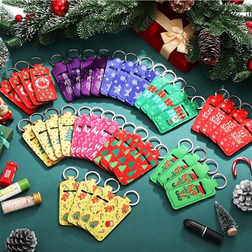 50 Pcs Christmas Lipstick Holder Keychain Xmas Lip Balm Lip Gloss Lipstick Holder Keychain Christmas Stocking Stuffer