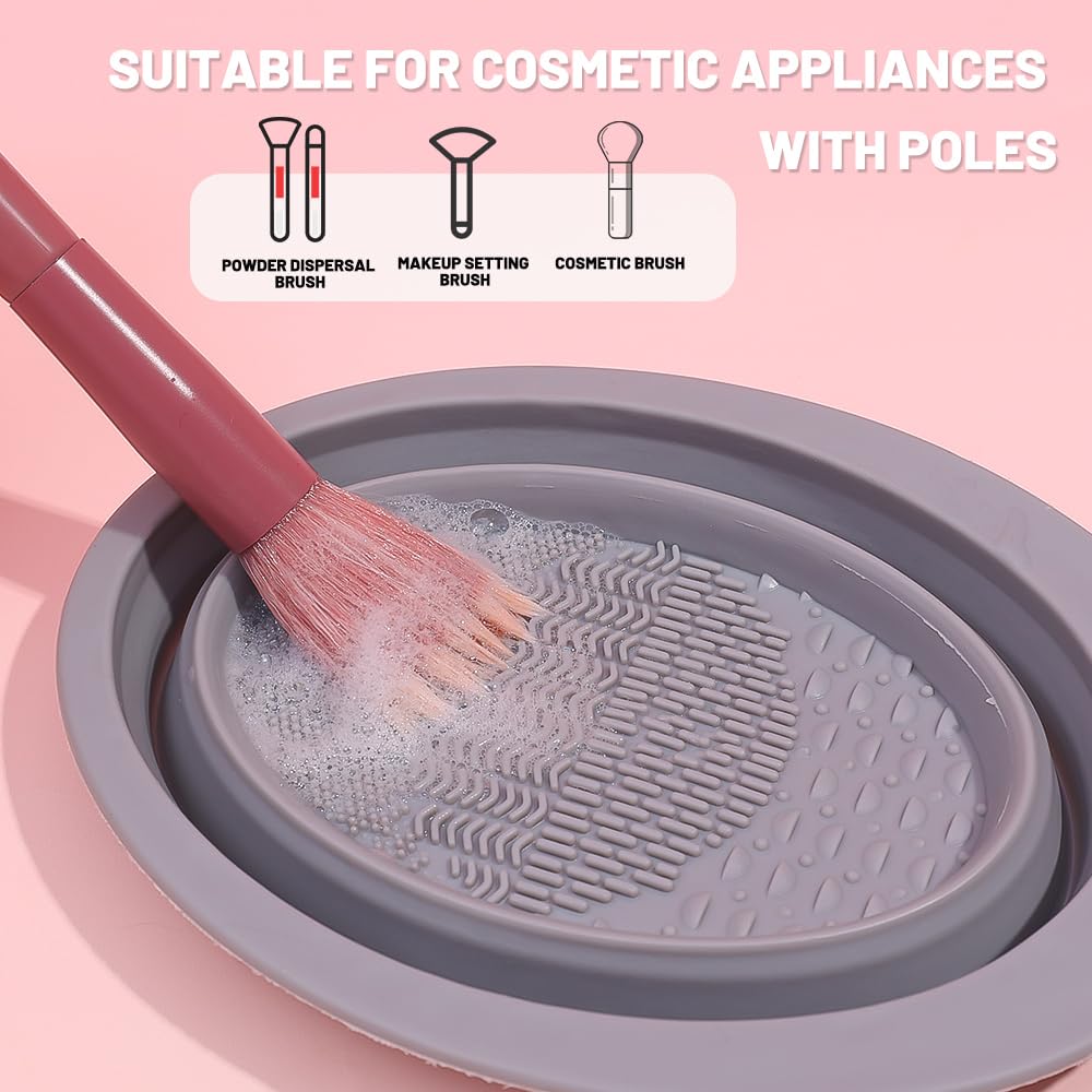 1pcs Silicone Makeup Brush Cleaner Folding Powder Puff Cleaning Bowl Eyeshadow Brushes Washing Soft Pad Beauty Tools,Grey,11 * 15 * 1.5cm (After Folding),11 * 15 * 4.5cm (After unfolding)