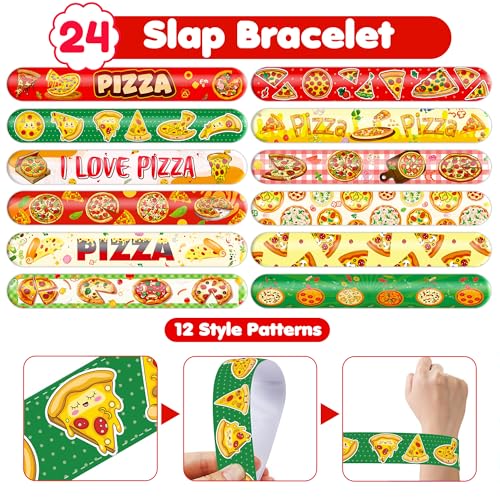 72PCS Pizza Party Set 48PCS Temporary Tattoos 24PCS Slap Bracelets Fun Food Themed Birthday Supplies, Baby Shower Gifts, Classroom Rewards & Party Decor for Kids Boys & Girls