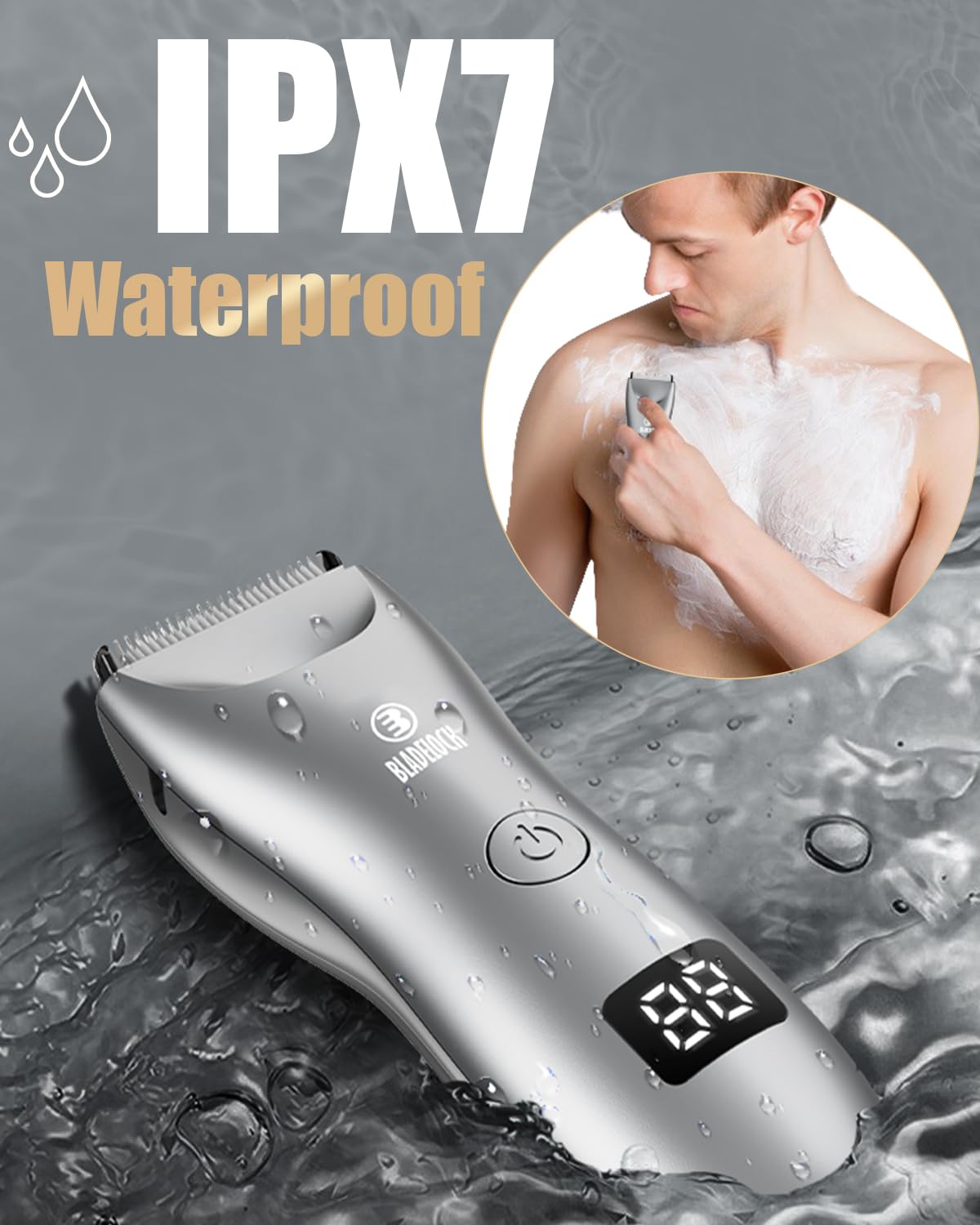 ENSSU Body Hair Trimmer for Men with Light, Ball Trimmer Men Waterproof, Pubic Groin Hair Trimmers for Man Rechargeable Body Groomer with Standing Recharge Dock,LED Display