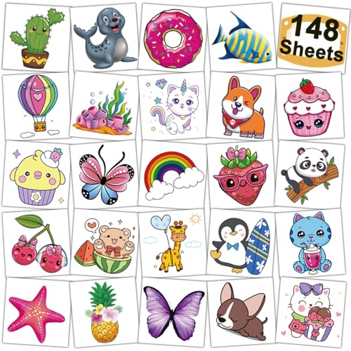 Tattoos for Kids - 148 Individually Sheets Mixed Styles Temporary Tattoos Stickers Set for Girls and Boys Birthday Party Supplies