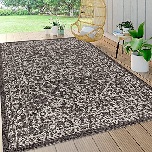JONATHAN Y Boho Medallion Indoor Outdoor Rug 7'9" x 10' Black Gray Textured Weave