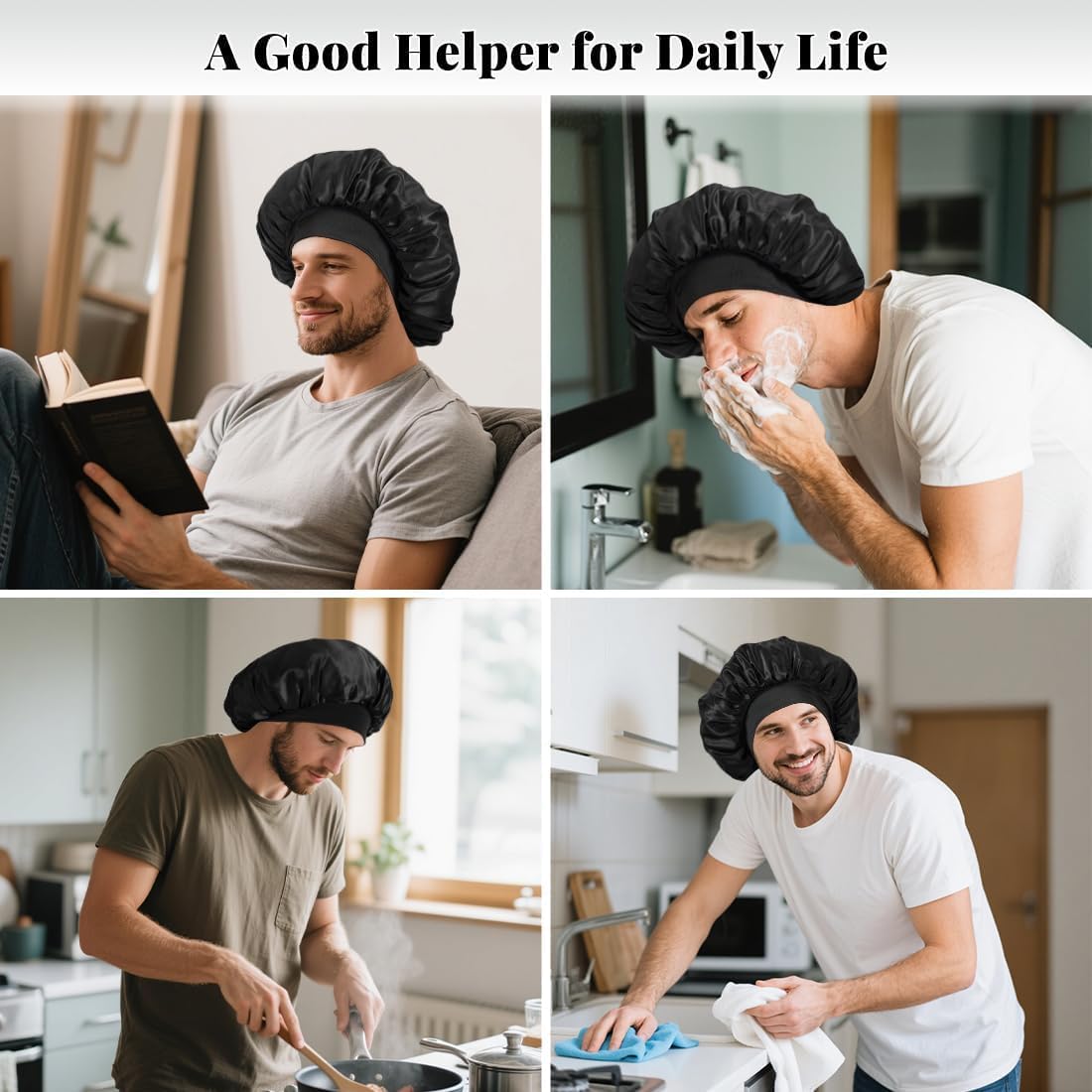 Bonnet for Men, Satin Silk Bonnet for Sleeping with Wide Band, Soft Hair Bonnets for Curly Hair Braids