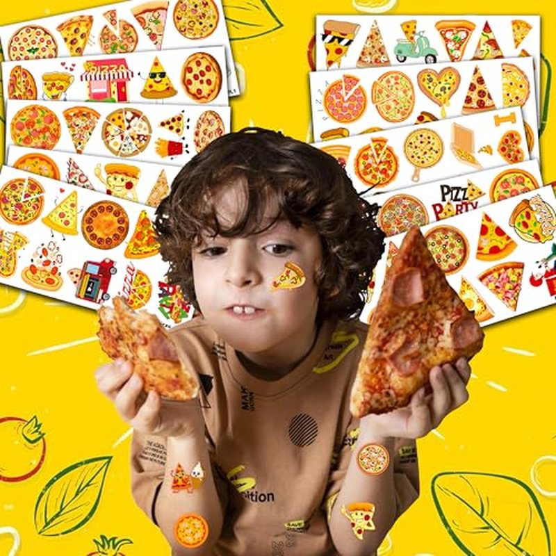 102 PCS Pizza Temporary Tattoos Themed Birthday Party Decorations Favors Supplies D?cor Cute Pie Slice Fast Food Tattoo Stickers Gifts For Boys Girls Class Prizes Rewards Cartoon Carnival