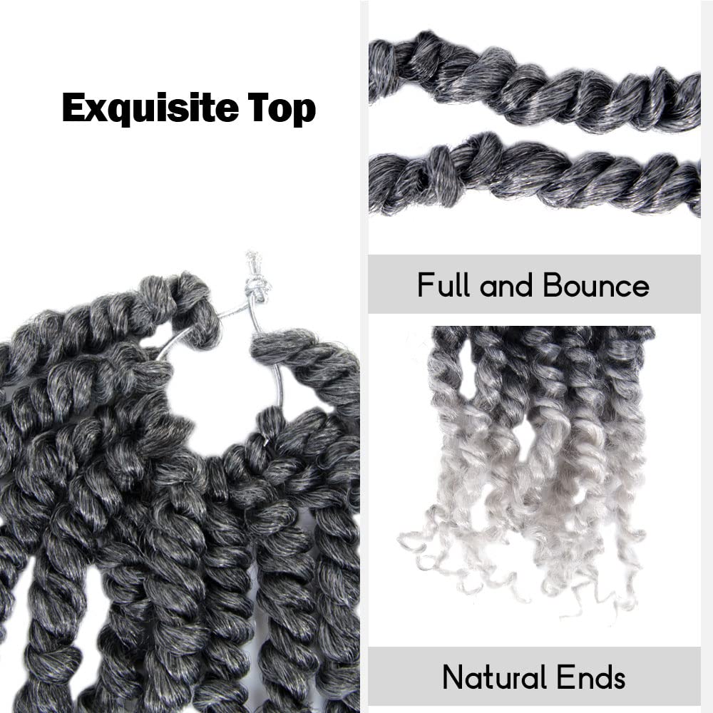 WUDAS Short Passion Twist Hair 6 Inch Pre-twisted Passion Twists Crochet Hair Ombre Grey Pre-looped Synthetic Crochet Braids (8 Packs,TGrey)