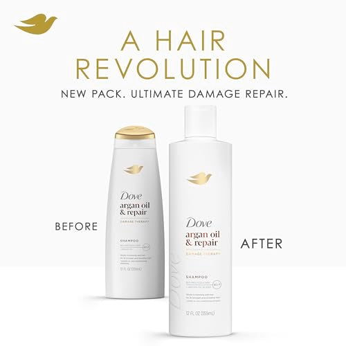 Dove Shampoo Argan Oil & Repair for Fine Hair with Bio-Protein Care Technology and Argan Oil Blend 12 Fl Oz,(Pack of 2)
