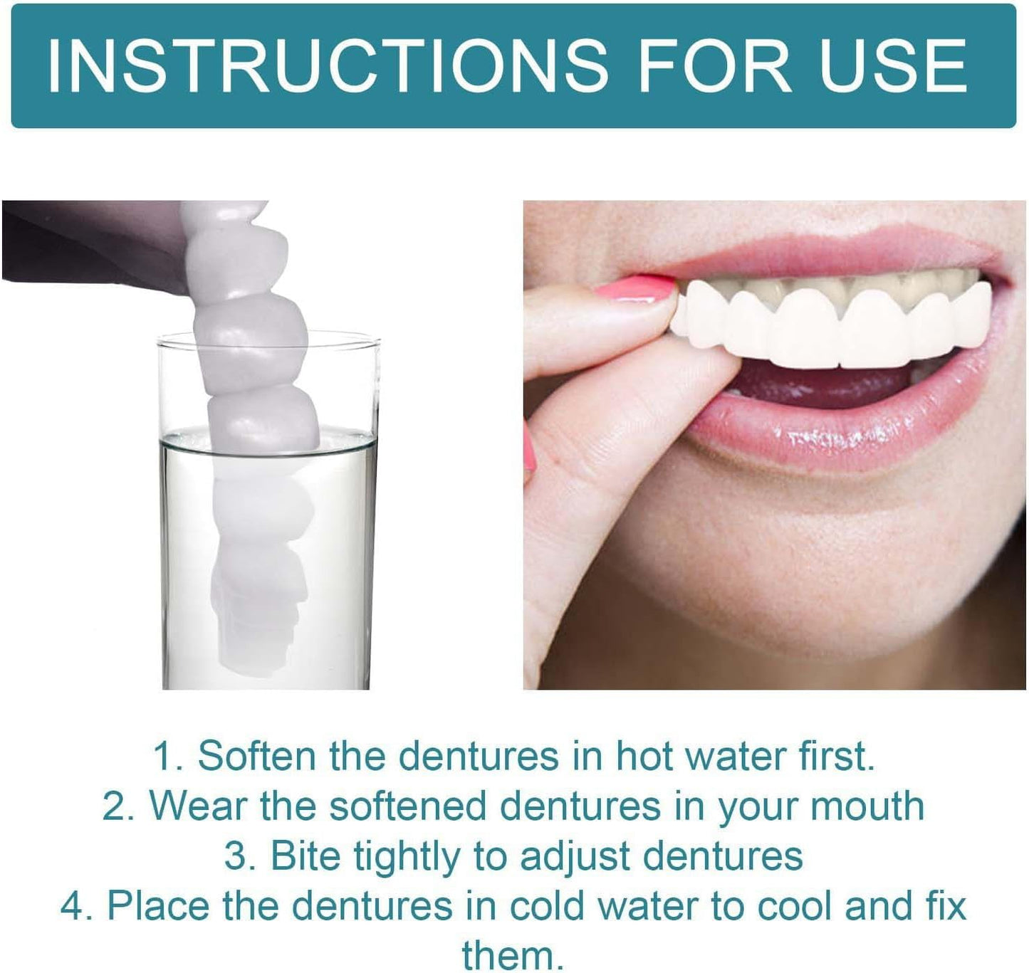 Fake Teeth, 2 PCS Veneers Dentures Socket for Women and Men,Covering Imperfect Teeth,Nature and Comfortable Veneers to Regain Confident Smile.