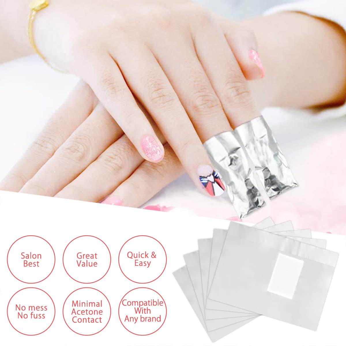 1000Pcs Nail Polish Remover Nail Polish Foil Wraps, Nail Wraps Remover with Cotton Pad,Gel Nail Polish Remover Foil Wrap,Tin Foil Nail Wrap Gel Polish Removal Tool Kit (1000PCS)