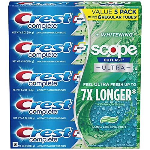 Crest Whitening Toothpaste with Scope, 6.5oz Pack of 5 - Cavities & Surface Stain Removal