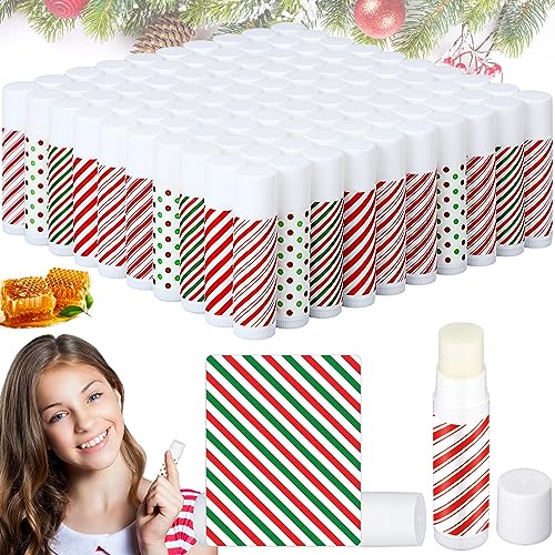 Christmas Lip Balm Set - 100 Pcs Candy Cane Stripes Holiday Moisturizers