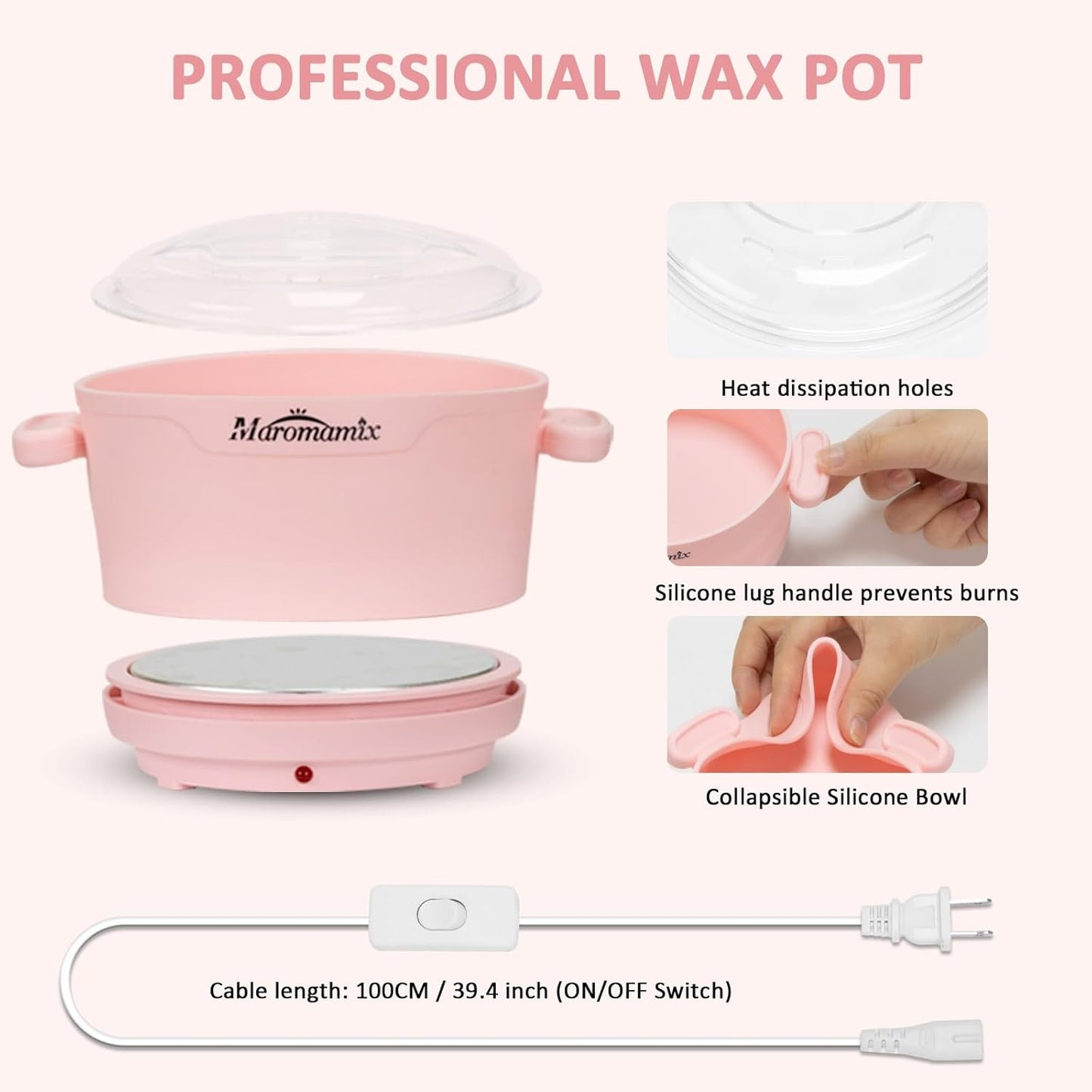 Portable Silicone Wax Warmer Kit with 4 Hard Wax Beads for Home Hair Removal