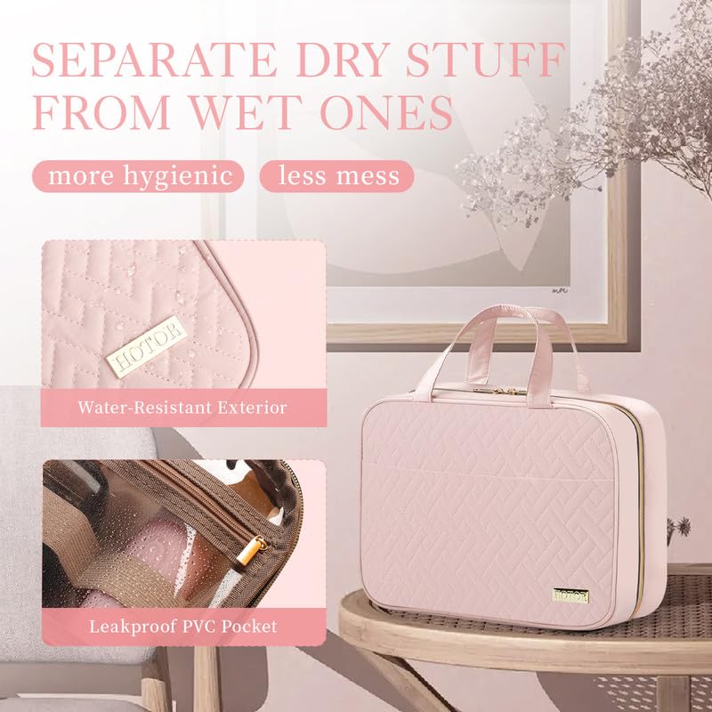 HOTOR Large Pink Hanging Travel Toiletry Bag for Women & Men