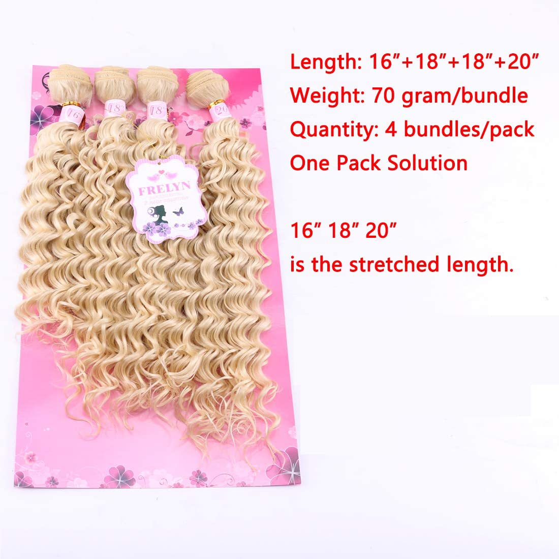 FRELYN Deep Wave Curly Synthetic Hair Weave Bundles - Black, 16-20 Inches, 4 Pack