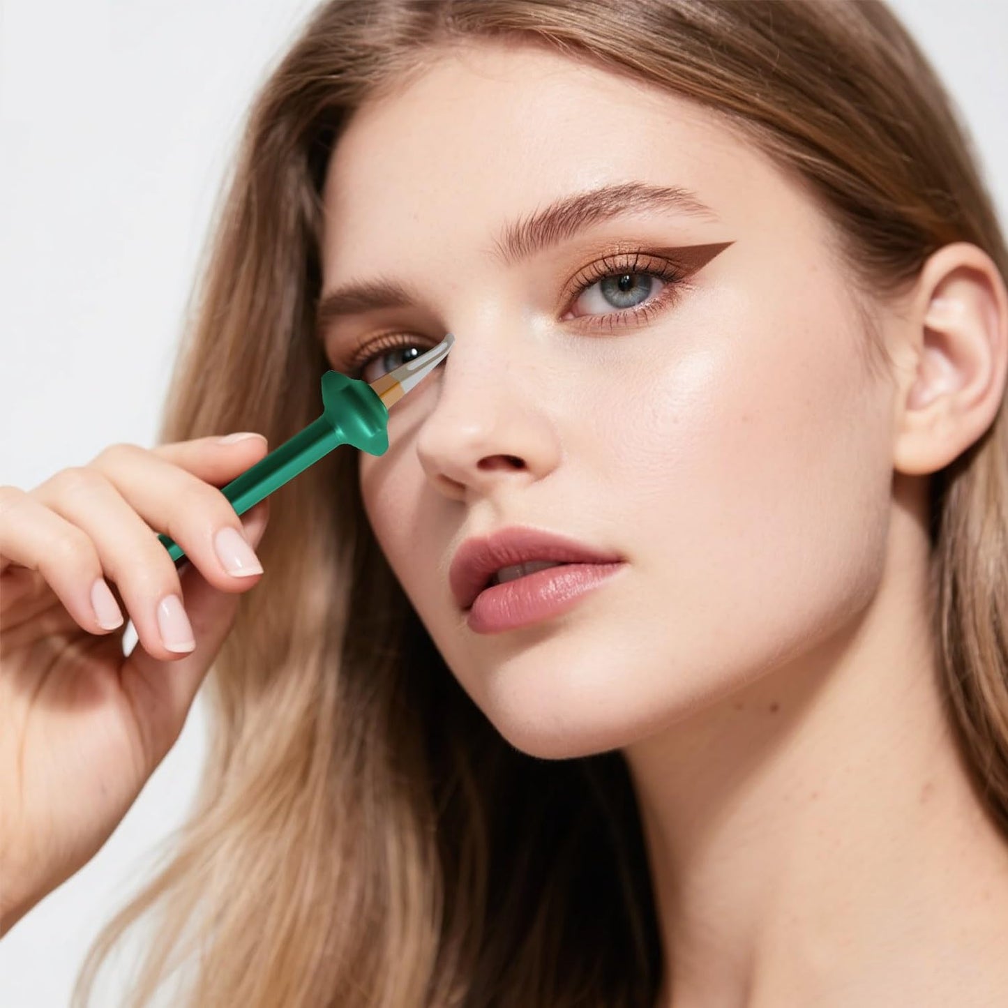 Easy No-Skip Eyeliner Kit with Silicone Brush - Smudge Proof & Quick Dry Liner, Easy Application - Green Silicone Eye Liner Tool (Brown Eyeliner Cream)