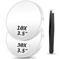 Magnifying Mirror 10X&30X Set, Magnified Mirror 3.5" with Two Suction Cups and Tweezers, Travel Magnifying Mirror Set Comes with Portable Storage Bag, Compact Small Magnifying Mirror for Travel(White)