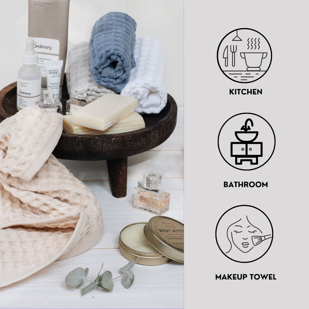 sea me at home Waffle Washcloths Set, 100% Turkish Cotton (White)