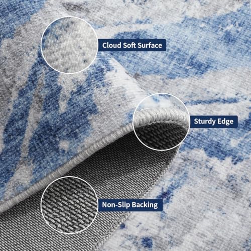 Blue Grey Coastal Area Rug 8x10 Modern Abstract Ocean Pattern for Living Room - Light Blue