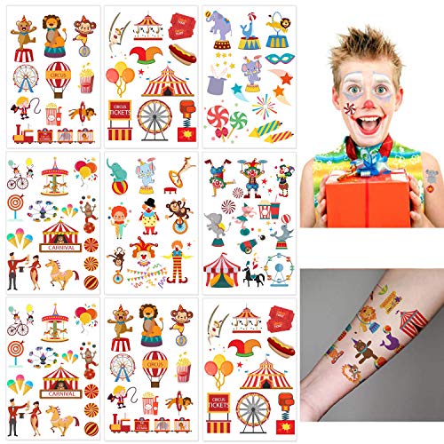 284 PCS CupaPlay Circus Temporary Tattoos - Carnival Baby Shower/Birthday Party Supplies Under the Big Top Party Goodie Bag Stuffers Favors(24 Sheets)