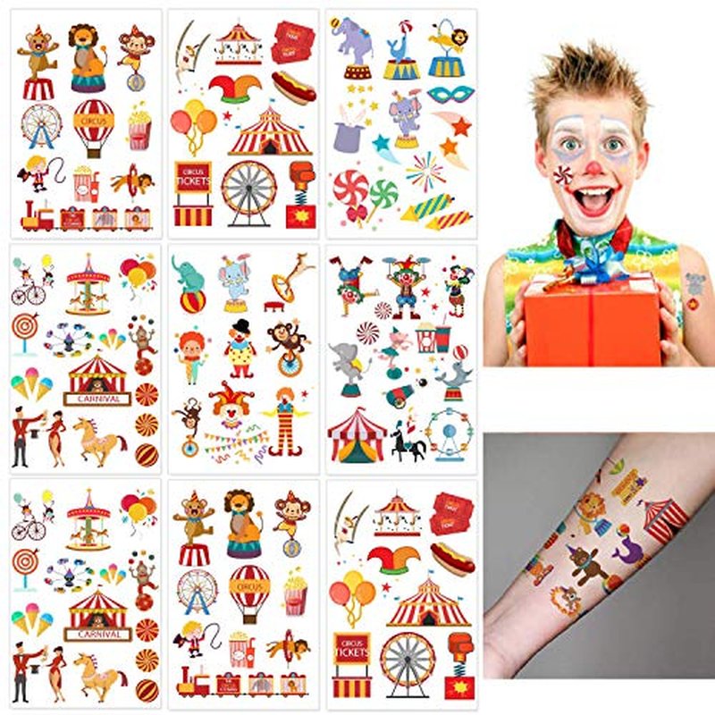 284 PCS CupaPlay Circus Temporary Tattoos - Carnival Baby Shower/Birthday Party Supplies Under the Big Top Party Goodie Bag Stuffers Favors(24 Sheets)