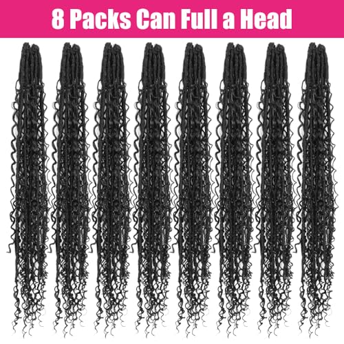 NISEYO Faux Locs Crochet Hair 30 Inch 1B with Curly Ends - Pack of 8