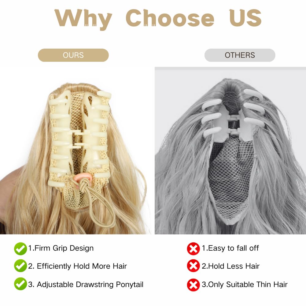 JOOYEAH Ponytail Extensions for Women Claw Clip Ponytail Extension Curly Wavy Ponytail Hair Extension 14" Ponytail Extension for Women Fluffy Natural Looking Synthetic Hairpiece for Daily Use