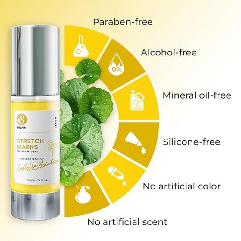 Belani stretch marks, regenerates damaged skin cells, stimulates collagen production and reshapes skin firmness. Deeply moisturizing essence leaves skin soft and flaky