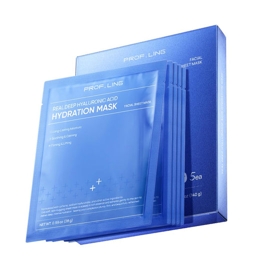 REAL DEEP Hyaluronic Acid Hydration Face Mask - 24H Moisturizing for Dry & Sensitive Skin, with Niacinamide & Panthenol, Soothing Camellia Sheet Mask for Plumping, Firming & Brightening, 5 Count