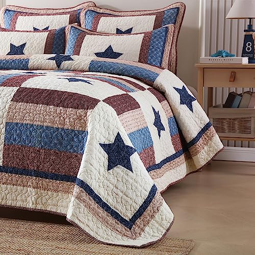 VISIMISI Reversible Cotton Bedspread Quilt Set Star Pattern Queen Size - All Season Kids Bedding
