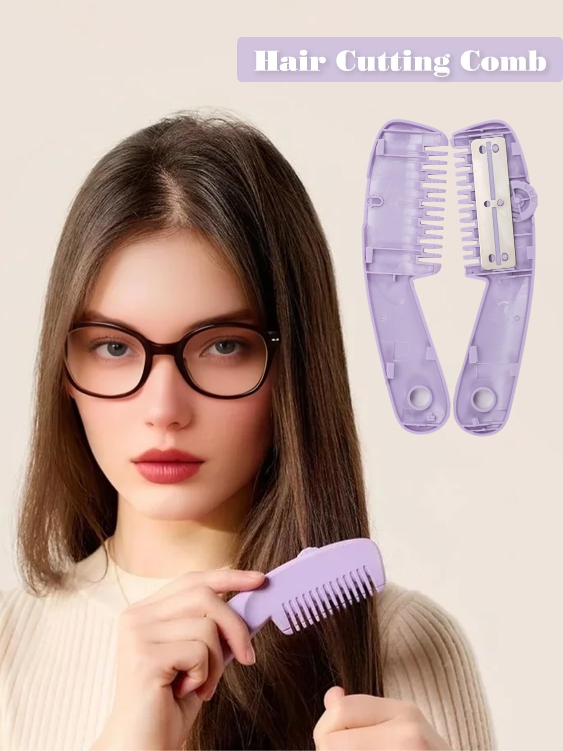 Razor Combs for Hair Cutting Women, 2 Pack Hairs Thinning Comb with 10 Pieces Blades, Split End Trimmer for Thick Hair (Purple and Pink)
