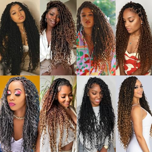 24 Inch Goddess Locs Crochet Hair - Boho Faux Locs with Curl End, Ombre Grey, Pre-Looped, 9 PCS