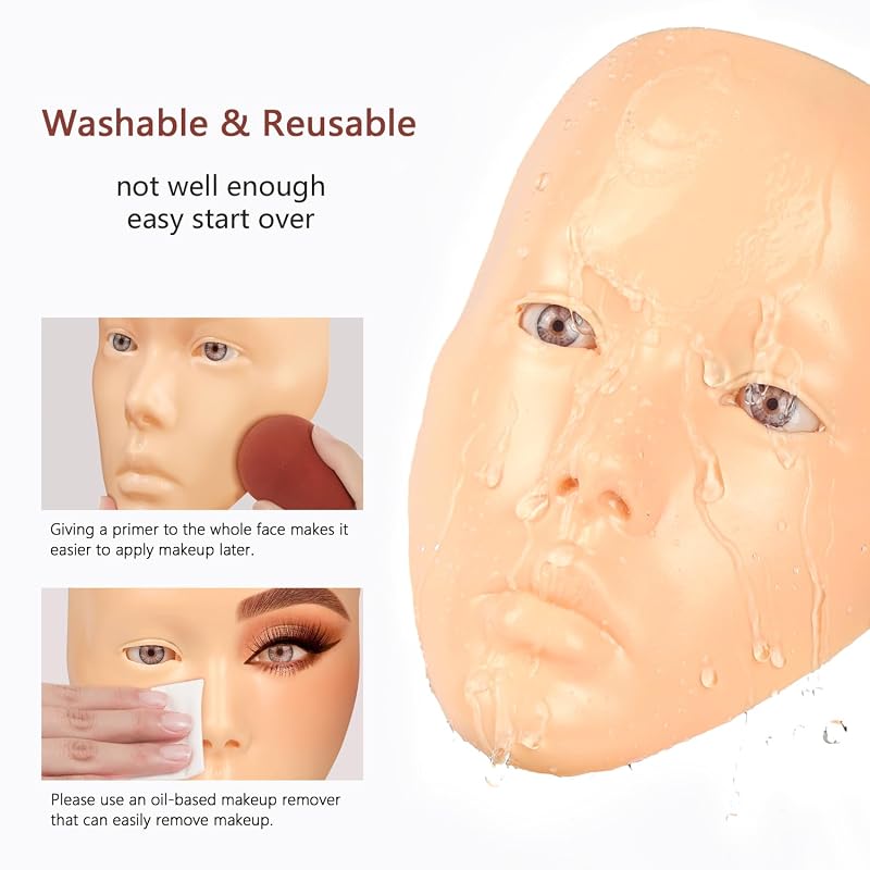 5D Silicone Makeup Practice Face - Full Face White with Detachable Base (Variation of THIS listing)