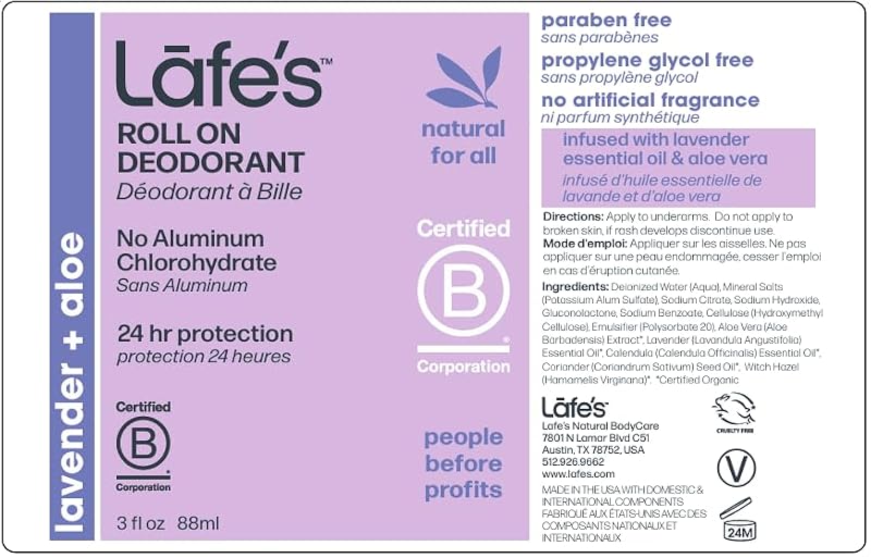 Lafe's Natural Deodorant Stick 3-Pack Lavender & Aloe Aluminum & Baking Soda Free