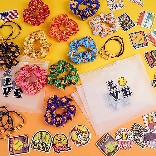 Softball Gifts Set for Girls - Hair Scrunchies, Bracelets, Makeup Bags & Stickers