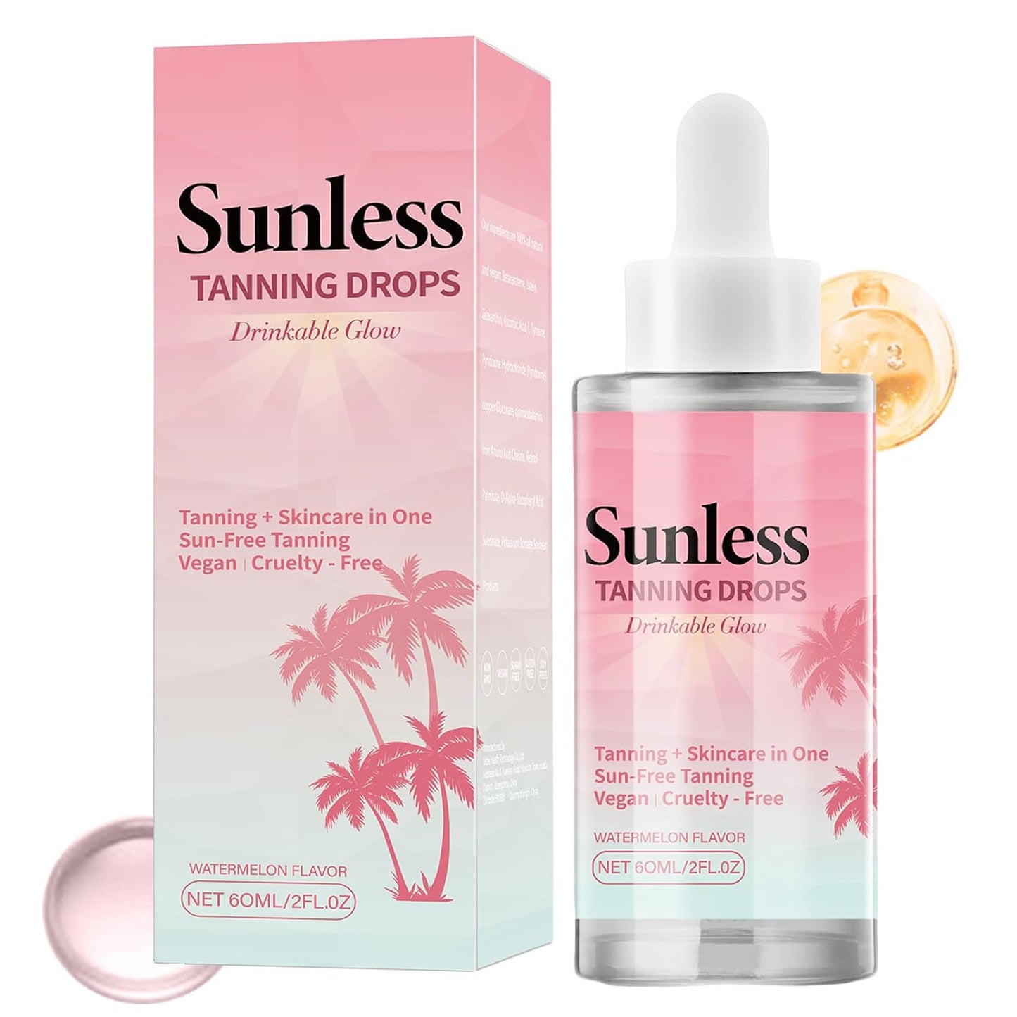 Drinkable Tanning Drops - Moisturizing Bronzing Tanner for Face & Body, 60mL
