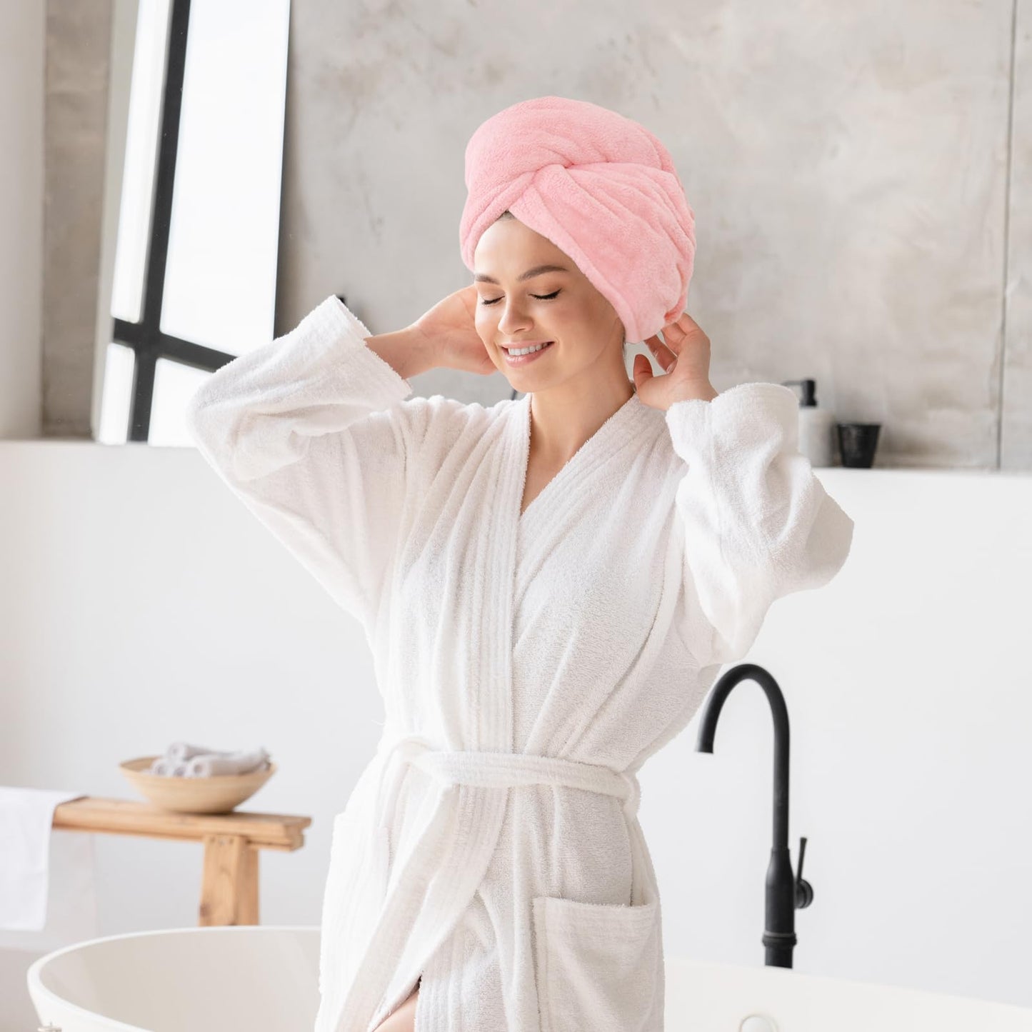 4 Pack Coral Fleece Microfiber Hair Towel，Thickening Hair Towel Wrap for Women，Hairs Drying Towels，25.6 * 9.8 Inch (Pink)