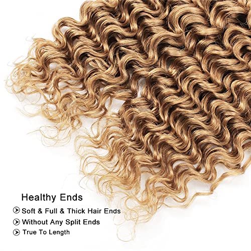 Weeybay 1B/27/D Deep Wave Human Hair Bundles Ombre Blonde 14/16/18 Inch - Black & Honey Blonde, 150g/Pack