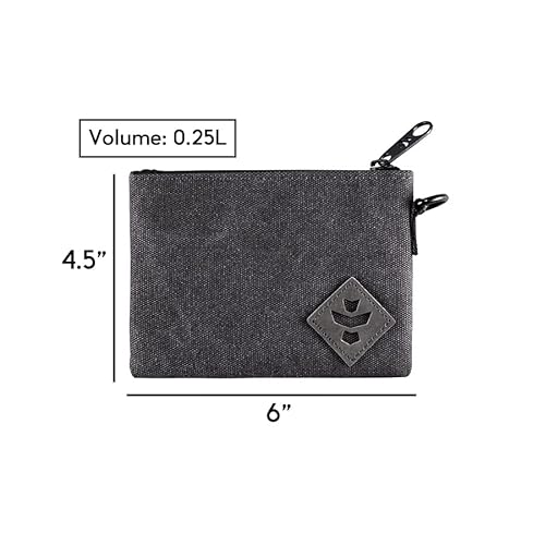 Revelry Mini Broker Small Cosmetic Bag| Stealth Mode Stink Locking Pouch Bag with Carbon Filtration System|Pocket Size Waterproof & Lockable Bag 0.25L 6" x 4.5" (Smoke)