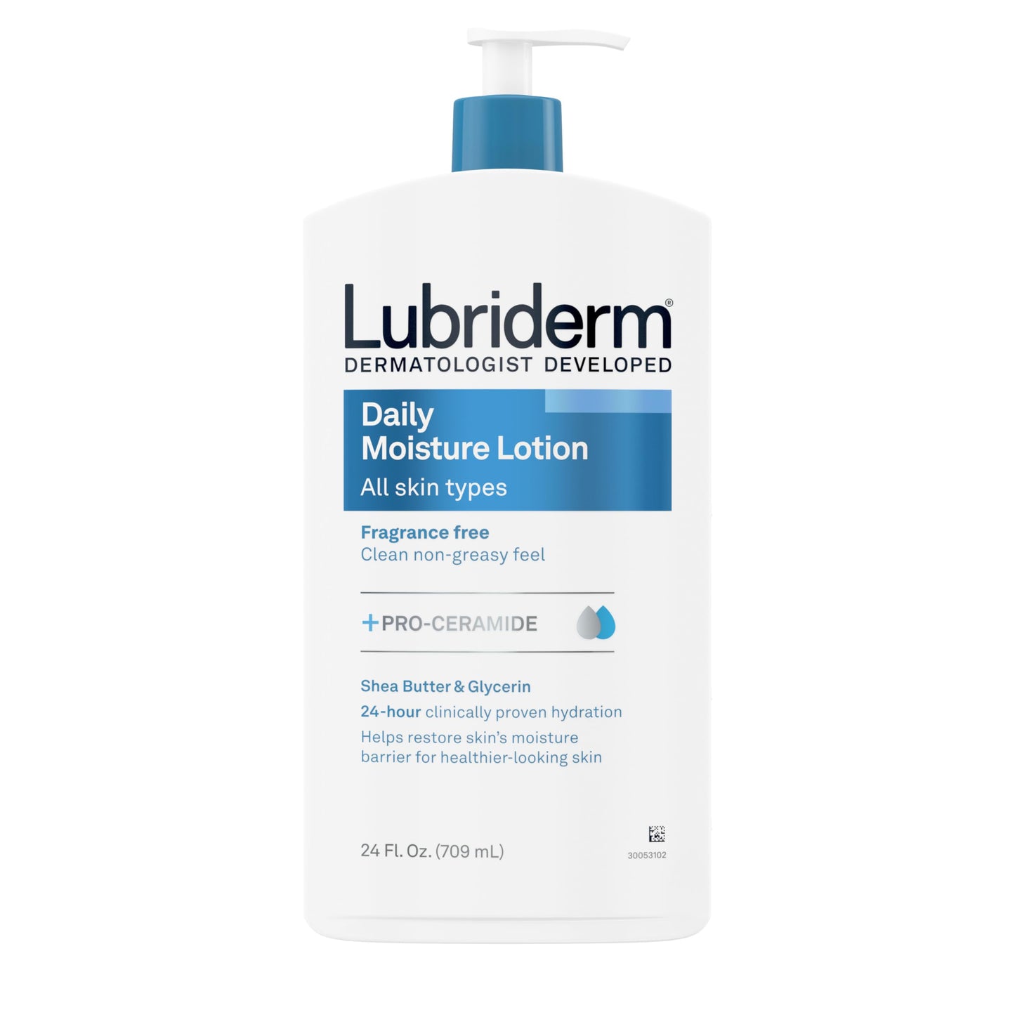 Lubriderm Fragrance Free Daily Moisture Lotion + Pro-Ceramide, Shea Butter & Glycerin, Face, Hand & Body Lotion for Sensitive Skin, Hydrating Lotion for Healthier-Looking Skin, 24 fl. oz