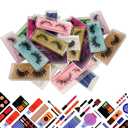 30 Pairs Faux Mink Eyelashes Bulk Set - Natural Fluffy 12-20mm 5D Fake Lashes, Reusable for Makeup & Beauty