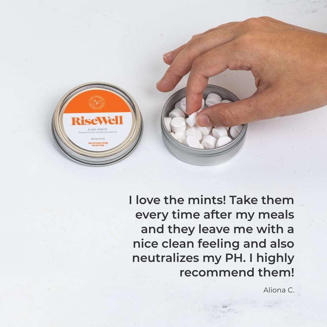 RiseWell a-HA Mint - Xylitol Mints for Dry Mouth - Hydroxyapatite Sugar Free Breath Mints - Promotes Remineralization and Freshens Breath, On-The-Go Oral Mint, 30 Count
