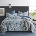 Reversible Cotton Bedspread Quilt Set - Blue Floral Paisley King Size - Autumn Dream