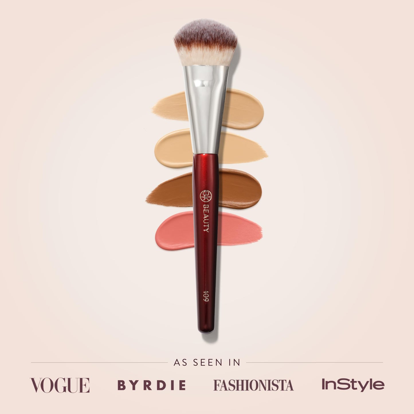 BK BEAUTY BRUSHES - 109 MINI CONTOURED FOUNDATION - Face Brush for Liquid or Cream Foundations - Bronzer, Blush & Highlighter Makeup Brush