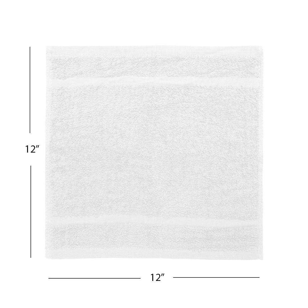 Avalon Towels Cotton Washcloths – (Pack of 60) Size 12x12 Inches, 100% Ring Spun Cotton, Soft & Absorbent Face Towels, Gym Towels, Hotel and Spa Quality, Reusable Fingertip Towels (White)