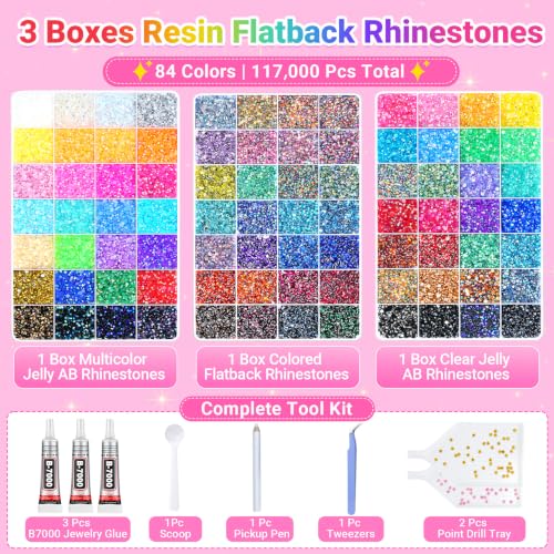 84-Color Rhinestone Bedazzling Kit with Glue for Crafts & DIY Jewelry