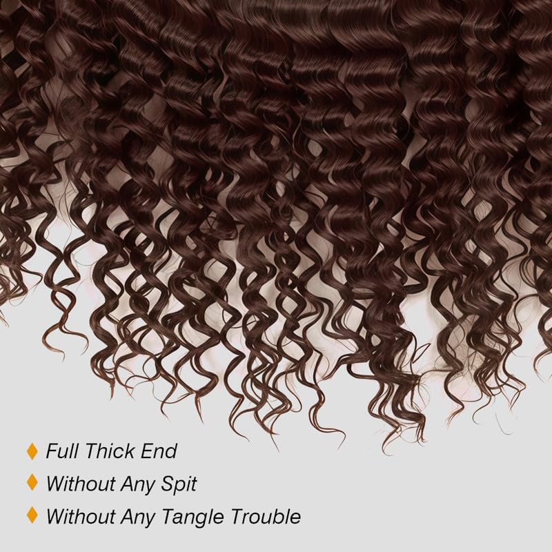 Deep Wave Human Hair Bundles - 8, 10, 12 Inch Dark Brown Brazilian Virgin Hair - Variation #4-D