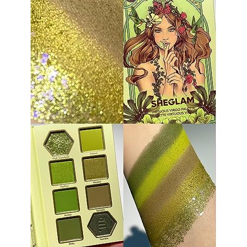 SHEGLAM Glitter Metallic Palette 8-Color High Pigment Green Gold Long Wearing Horoscope Collection Palette - Virtuous Virgo